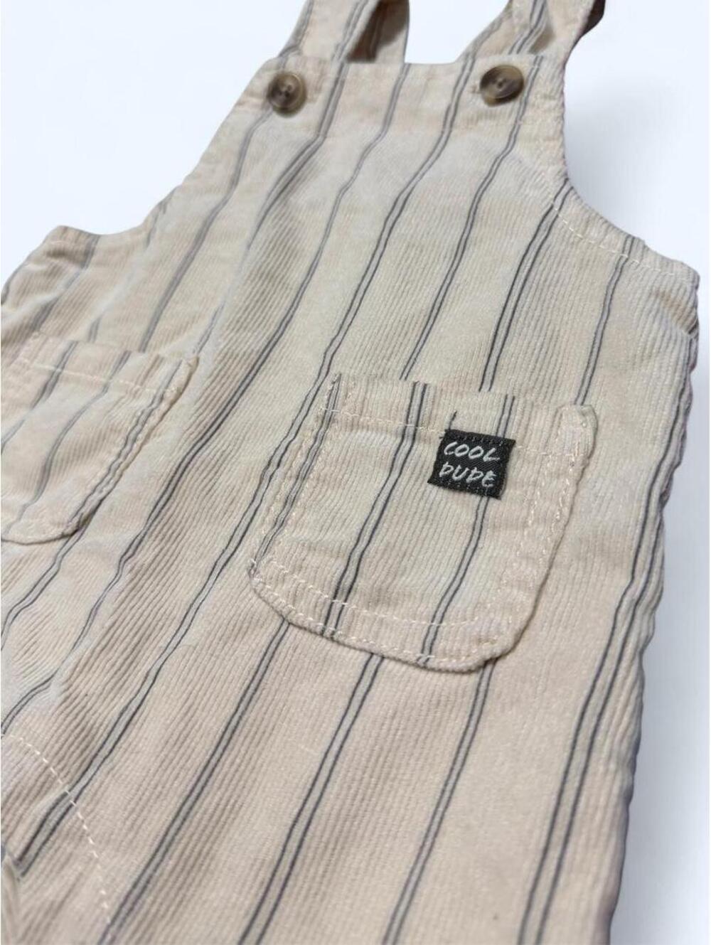 Little Lad Vintage Cream Tan Dungaree Overalls 3/6 Months‎ Toddler Neutral - Picture 4 of 4